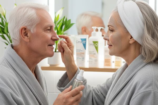 피부관리하는 시니어 피지케어 개선